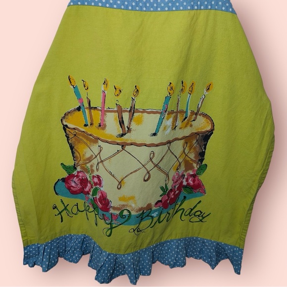 Julia Junkin Happy Birthday Cake Graphic Green Colorful Apron - Picture 3 of 7